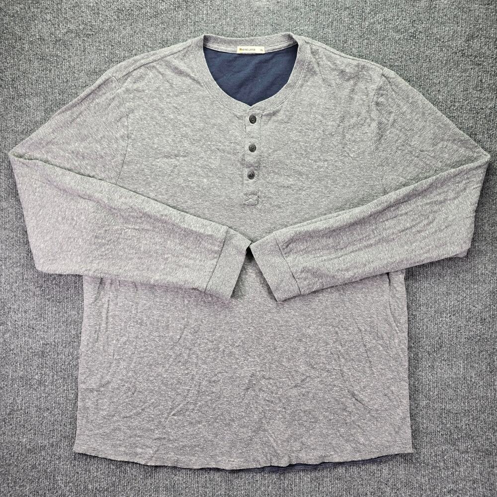 Marine Layer Henley Shirt Mens XL Gray Navy Long Sleeve Crew Neck Pullover